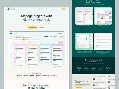 Flowboard — Project Management Landing Page analytics calendar collaborations dashboard figma hero kanban landing page management marketing pricing productivity project responsive saas section team testimonials webapp webdesign
