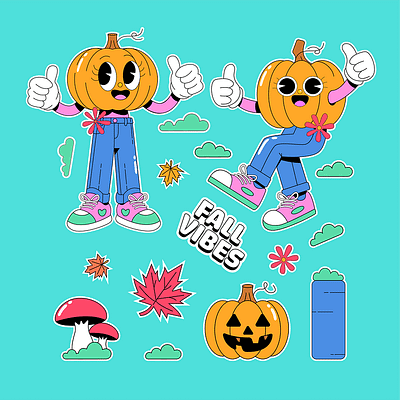Autumn Retro Sticker Collection animation branding design graphic design illustration logo motion graphics typography ui vector