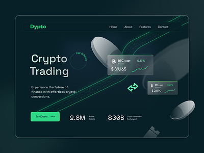 Crypto Landing page coin concept crypto decentralized geen geo kerala landing landingpage ui ux