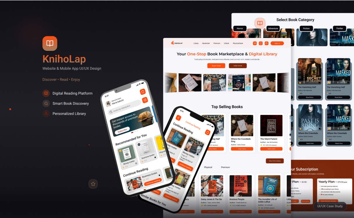 KnihoLap | Book Reading App & Website – UI/UX Design Case Study app app design app redesign book reading app book reading website ui ui ux ux web design