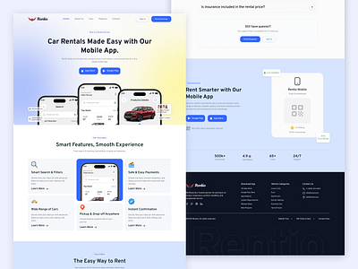 Rentio – Car Rental SaaS Landing Page UI/UX. appconcept carbookingapp carhire carrental cleandesign dashboarddesign figma landingpage minimalui mobileapp modernui online car booking rentacar travelapp uidesign uiuxdesign userinterface vehiclerental webdesign