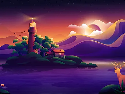 Lighthouse landscape animation branding design graphic design illustration logo motion graphics typography ui vector
