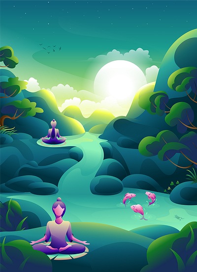 Meditation landscape illustration animation branding design graphic design illustration logo motion graphics typography ui vector
