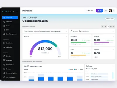 Dashboard design for Crescita design product design ui ui design ui designer ux ux design web app web design webapp