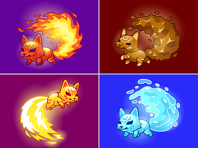 Kitsune Elements🦊🔥🪨⚡️💧 branding card design font icon idea illustration logo pattern ui