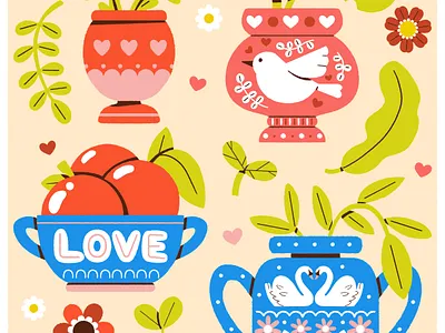 🍄🌿🌱Plant Love🍄🌿🌱 clipart cute design digital digital illustration graphics illustration plant plants robin sheldon valentine valentines day vase