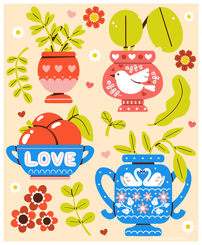 🍄🌿🌱Plant Love🍄🌿🌱 clipart cute design digital digital illustration graphics illustration plant plants robin sheldon valentine valentines day vase