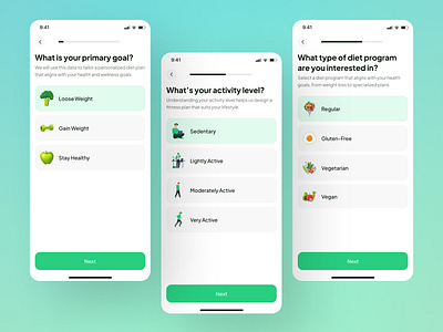 Nutrition App - Personalization account setup app design clean design diet plan app health app minimal design mobile nutrition app onboarding personalization