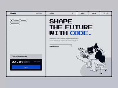 Ed blue coding design education illustration interface landing learning minimal platform tech typography ui uiux user experience user interface ux web web design website