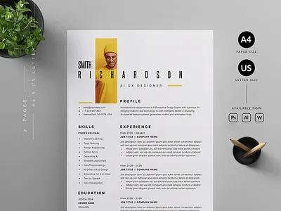 Resume/CV branding cover letter cv template design graphic design illustration print professional resume resume template ui us letter vector word