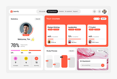 Learnly – Smart E-Learning Dashboard UI with AI Assistant ui design inspiration