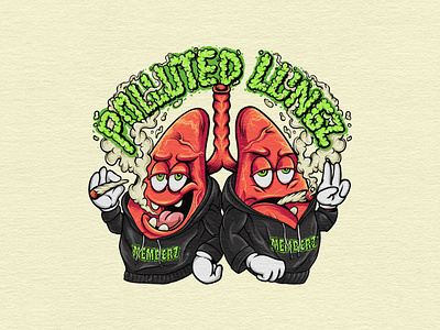 Polluted Lungs - Ilustration apparel artwork blunt branding cartoonstyle char characterdesign chillvibes design graphic design illustration inktober joint lungz marijuana merchandise rubberhose style smoke spliff t shirt