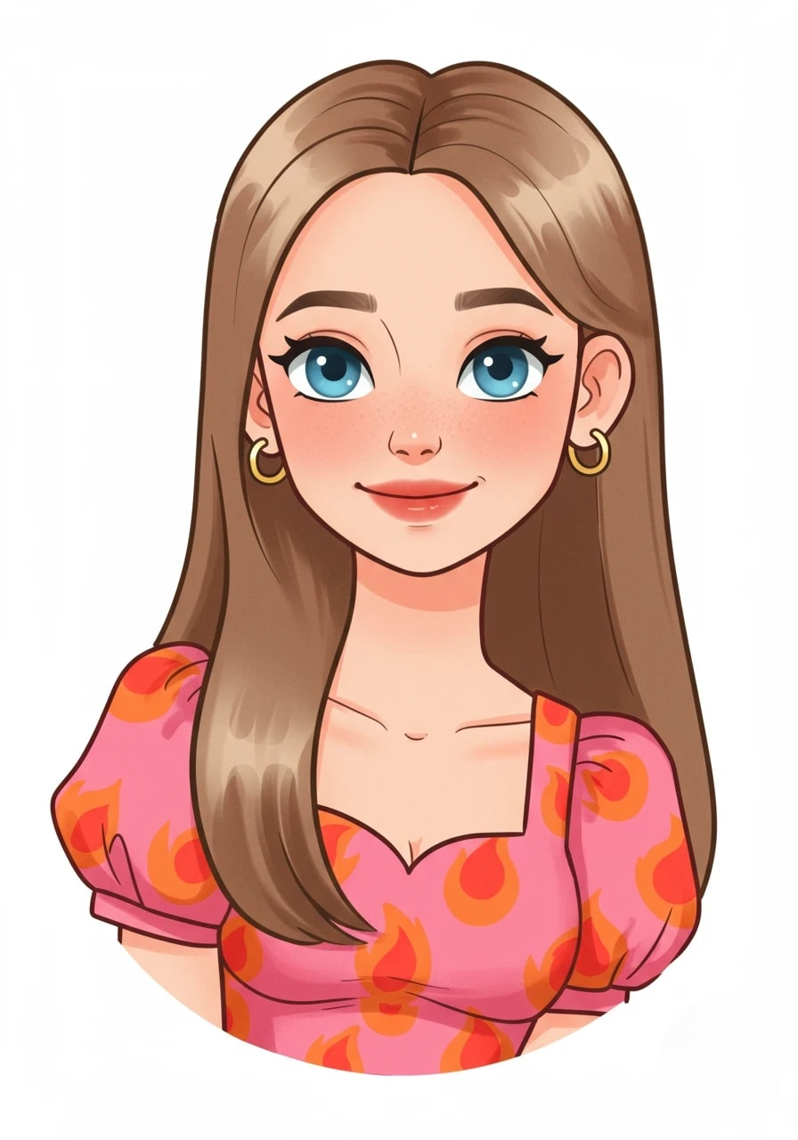 A cartoon portrait of a smiling young woman 3d animation app branding card design font graphic design icon idea illustration logo motion graphics pattern plant sign typography ui ux vector