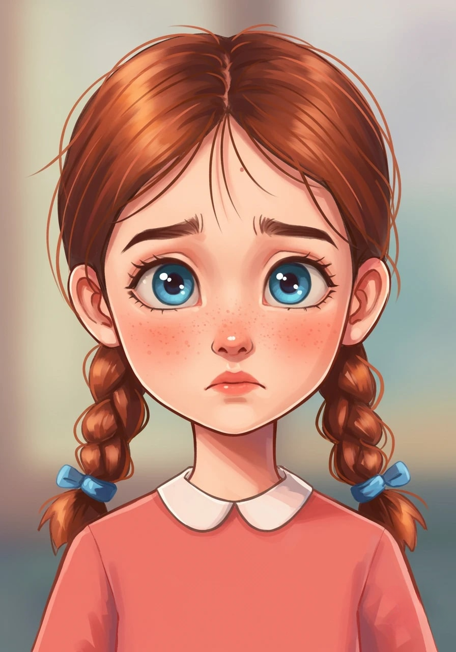 Cartoon portrait of a worried little girl 3d animation app branding card design font graphic design icon idea illustration logo motion graphics pattern plant sign typography ui ux vector
