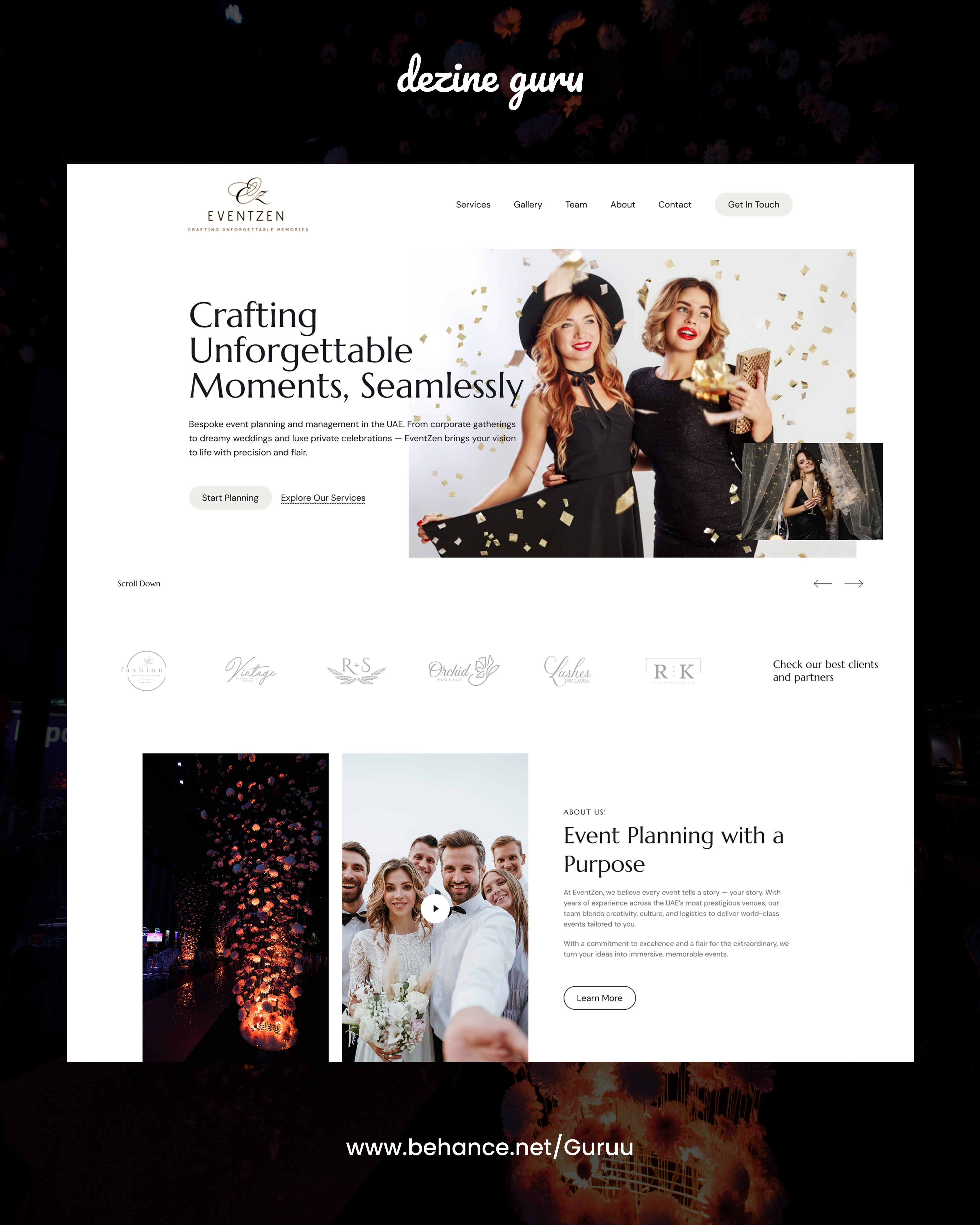 EventZen, Luxury Event Planning Brand Website Design branding creative design elegant minimalist modern typography ui uiux website