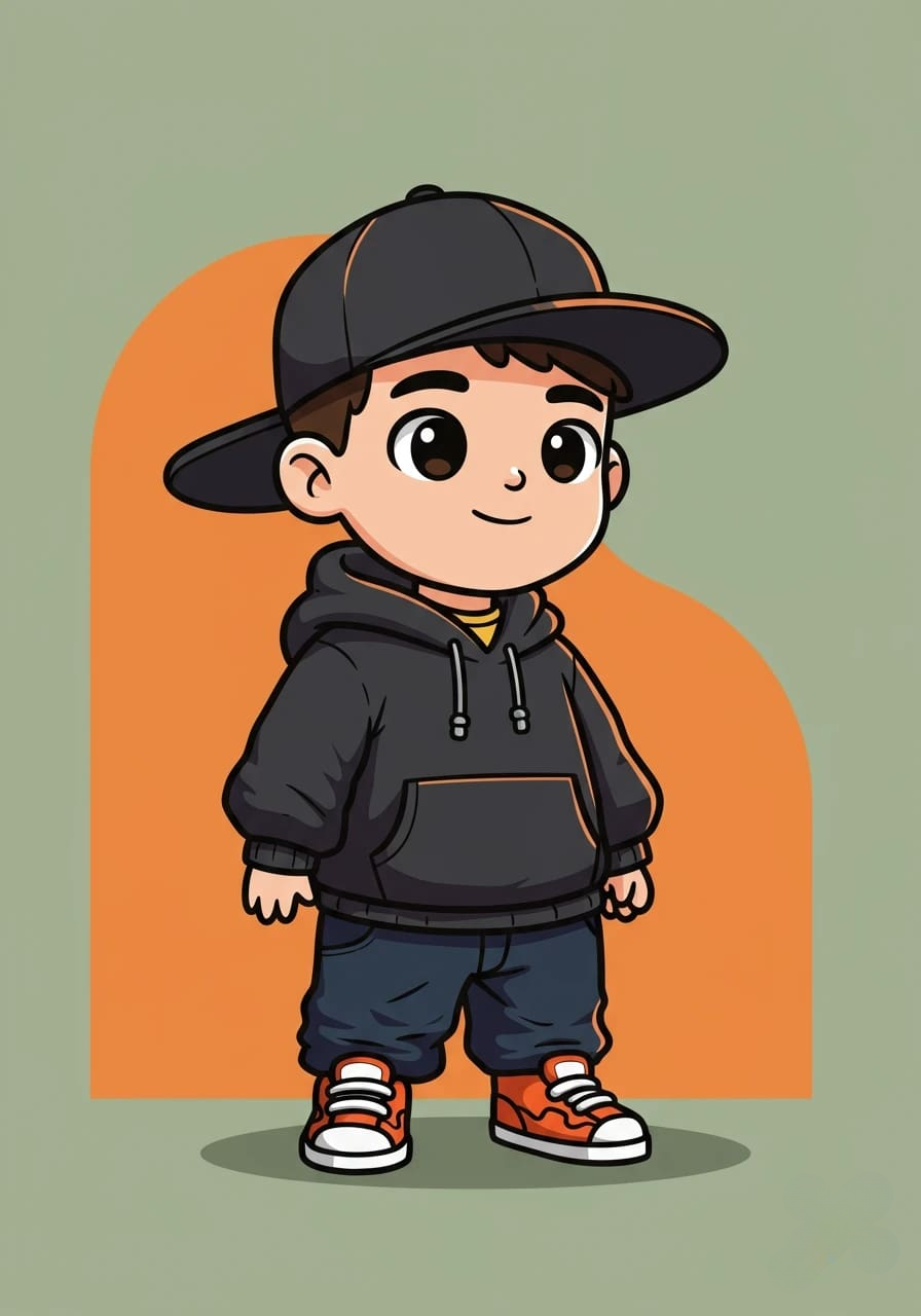 A cute cartoon boy in a black hoodie 3d animation app branding card design font graphic design icon idea illustration logo motion graphics pattern plant sign typography ui ux vector