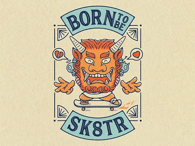 Born to be Sk8tr badge brand branding character design folklore graphic design illustration japan japanese mask skateboard skateboarding skater vector