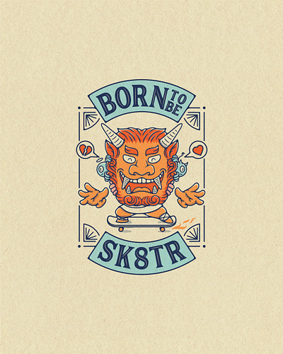 Born to be Sk8tr badge brand branding character design folklore graphic design illustration japan japanese mask skateboard skateboarding skater vector