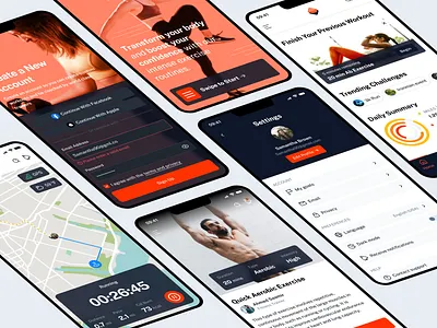 Mobile Exercise App Concept app branding button design design system desktop exercise graphic design illustration logo mobile responsive slider table typography ui uikit ux uxui vector