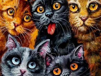Funny Cat Painting – Original Pet Art by Ukrainian Artist, Wall art cat funny hand painted handmade illustration paint painting pet portrait ukraine