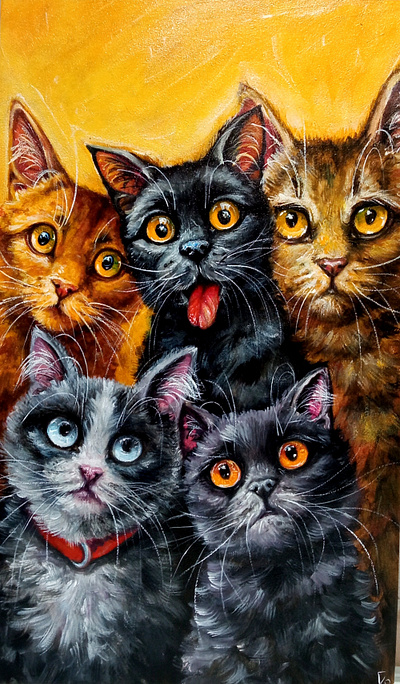 Funny Cat Painting – Original Pet Art by Ukrainian Artist, Wall art cat funny hand painted handmade illustration paint painting pet portrait ukraine