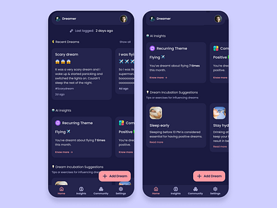 Dream Journal app: Record your dreams and get insights. ui