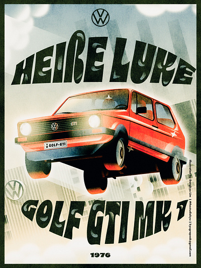 GTI MKI 1976 car car poster german car golf gti illustration retro retro poster vintage vw