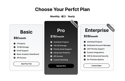 Clear and Focused Pricing Plans Layout component modern design payment pricing page pricing table web design