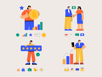 Bitcoin Illustration bitcoin character feedback graphic design illustration illustrations meeting illustration trading vector
