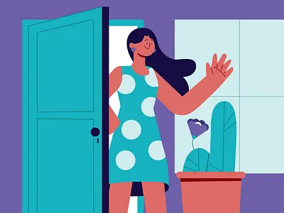 Restspace - Take a Second to Freshen Up 2 africanamerican black girl black woman cacto cactus character character design door flower graphic design hello illustration latin latin girl latin woman latina plan pot say hi window