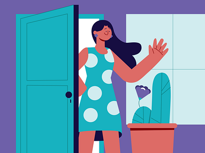 Restspace - Take a Second to Freshen Up 2 africanamerican black girl black woman cacto cactus character character design door flower graphic design hello illustration latin latin girl latin woman latina plan pot say hi window
