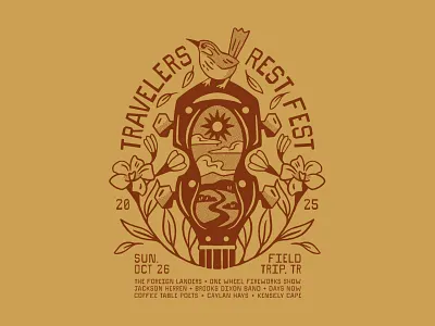 Travelers Rest Fest bird design fest festival flower greenville guitar handmade illustration lettering merch mountains shirt south carolina t shirt tee texture travelers rest type typography
