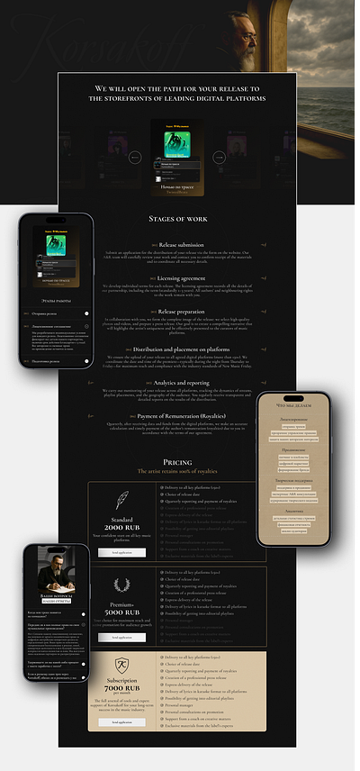Korsakoff dark premium website dark webdesign music label music label website premium website ui uiux web design