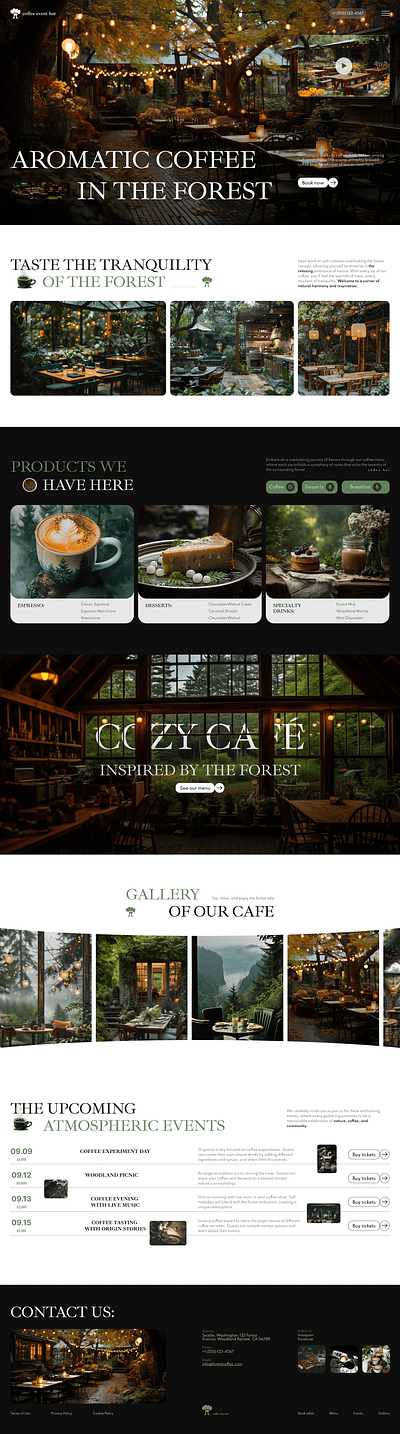 Cozy Cafe & Forest Event Landing Page animation cafe coffee figma forest landing typography ui ux