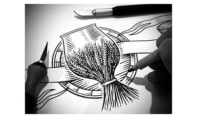Grain to Glass Illustrations rendered by Steven Noble artwork branding design engraving etching farm illustration landscape line art scratchboard steven noble wheat woodcut