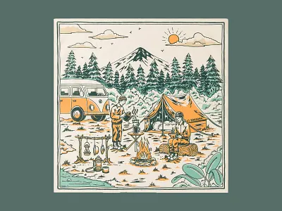 GT Bandana - Camping Theme badge design bandana design branding cozy outdoor design design graphic design hand drawn illustration pattern design scarf design
