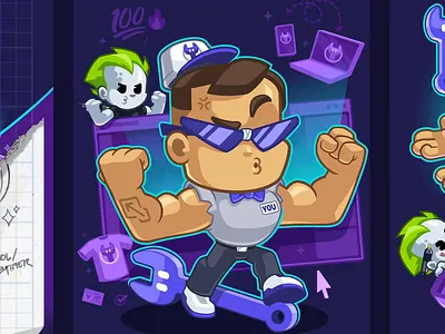 😎 Made to flex after effects animated mascot animation brand illustration cartoon cartoon logo character design character driven illustration illustrator interactive animation mascot mascot design mascot logo rive rive animation vector web illustration website animation website illustration