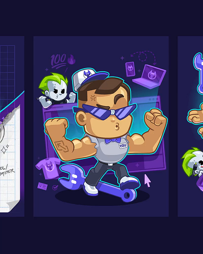 😎 Made to flex after effects animated mascot animation brand illustration cartoon cartoon logo character design character driven illustration illustrator interactive animation mascot mascot design mascot logo rive rive animation vector web illustration website animation website illustration