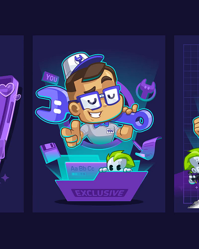 😉 Exclusively yours after effects animation brand illustration branding business mascot cartoon logo character design illustrator interactive logo mascot mascot design mascot logo motion graphics rive rive animation state machine ui website animation website illustration