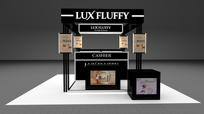 3D booth Lux Fluffy 3d 3dbooth 3ddesign beautiful black booth branding concept cosmetic creative design minimalist simple sketchup
