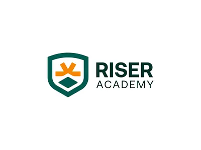 RISER ACADEMY - Logo Design Concept academy creative design field geometric learning logo design minimalistic modern protect riser safety secure shield spark study sunshine teach