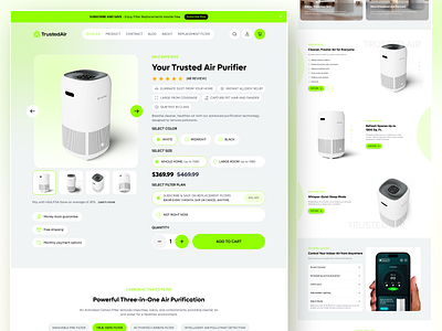 Modern Air Purifier E-Commerce Website Design air purifier app design component dashboard design e commerce ecommerce website design landing page minimal mordern ui product design trustedair product page ui user interface ux ux design web app