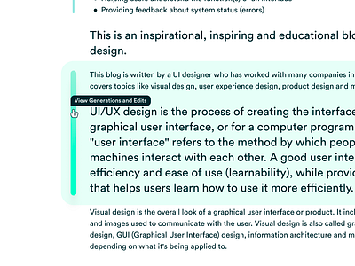 AI Generated Text with Hover State ai document edit history editor flat generated generation history hover minimal simple subtle text ui ux