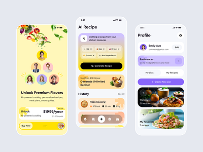 AI Food Recipe App app card ui delivery app food and drink food app design food delivery app grocery app mobile mobile app ordering popular premium page recipe app recipes ui ux design