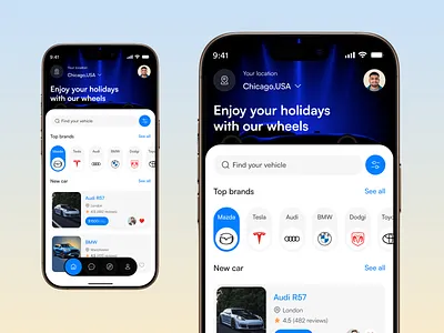 RentWheel- Smart Car rental Mobile App Design app design best ui bmw booking car rent car rent mobile app dark fireart gradient luxury app mobile app mobile app design rental rental app taxi mobile app tesla transport vehicle web design website