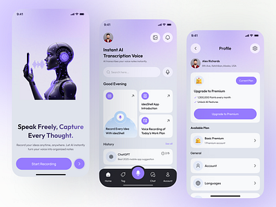 Instant AI Transcription Voice App ai app ai app design ai assistant ai voice app app design assistant app design chatbot chatgpt dribble best shot global app mobile app mobile application modern design netrosystems tech app trending app ui uiux
