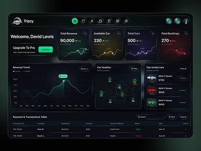 Car Rental Admin Dashboard UI admin dashboard admin panel analytics dashboard car management car rental clean design dark mode dashboard design dashboard ui data visualization minimal dashboard modern ui product design rental service saas dashboard travel app trip app ui ux design web app