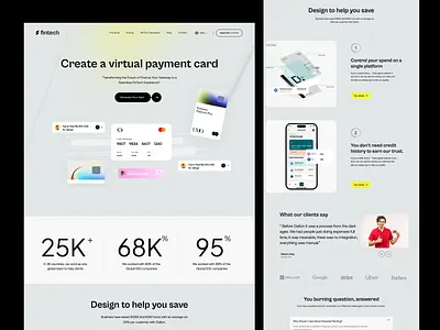 Fintech Virtual Payment Card Landing Page Design bank banking finance fintech landing page landing page saas saas website ui uiux web design website