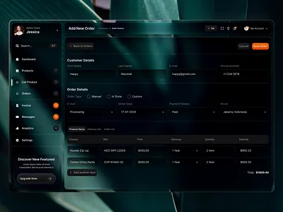 Sales Dashboard - New Order Page blur clean darkmode dashboard desktop ecommerce glass interface liquid liquidglass minimalist modern product saas sales ui uidesign uiux webapp website