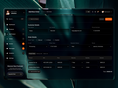 Sales Dashboard - New Order Page blur clean darkmode dashboard desktop ecommerce glass interface liquid liquidglass minimalist modern product saas sales ui uidesign uiux webapp website